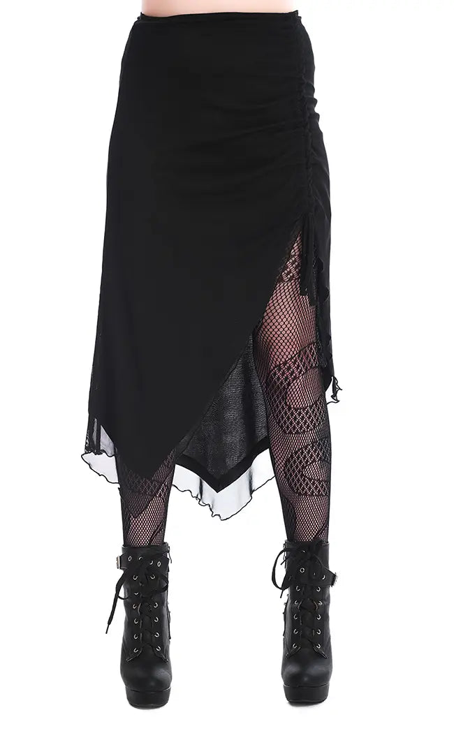 WITCHY BLACK LAYERED Sheer Mesh and Lace Maxi Skirt 