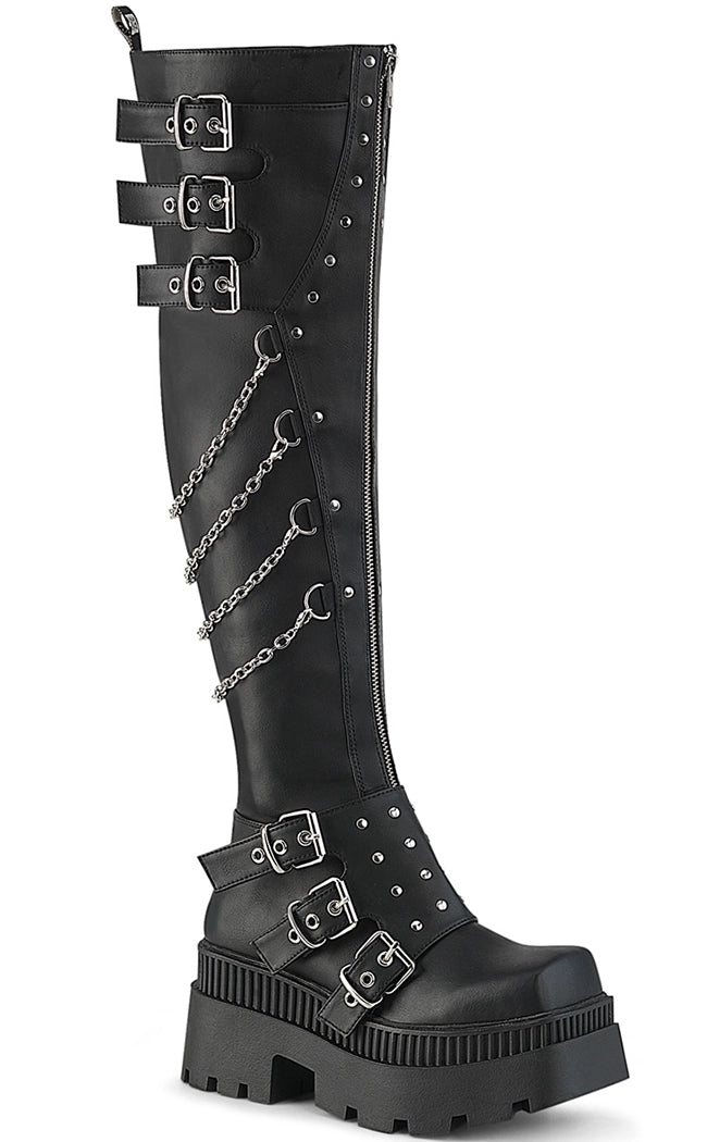 Black thigh high platform boots online