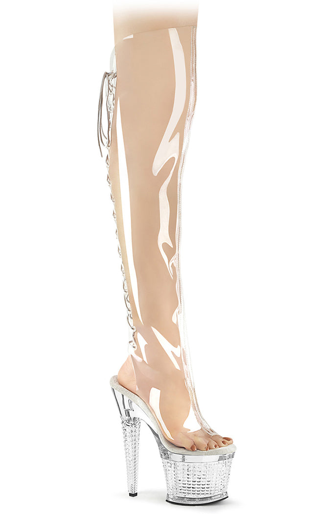 Clear cheap thigh boots