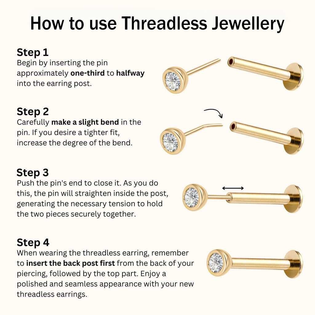 14K Gold Threadless Push In Backs