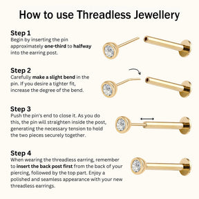 14K Gold Threadless Push In Backs