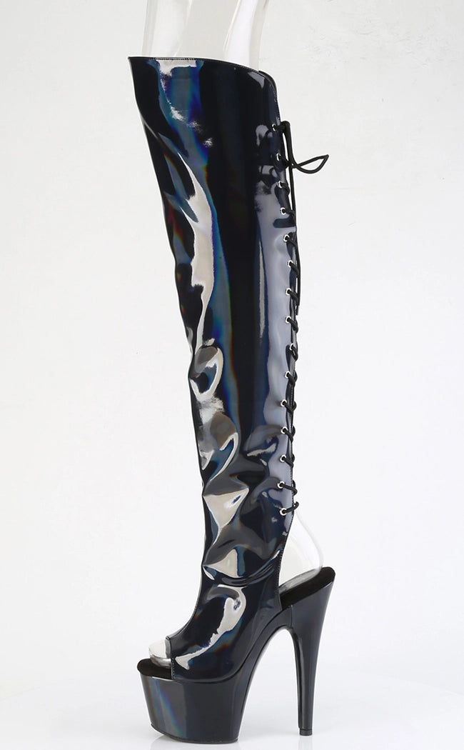 ADORE-3019HWR Black Holo Knee High Boots-Pleaser-Tragic Beautiful