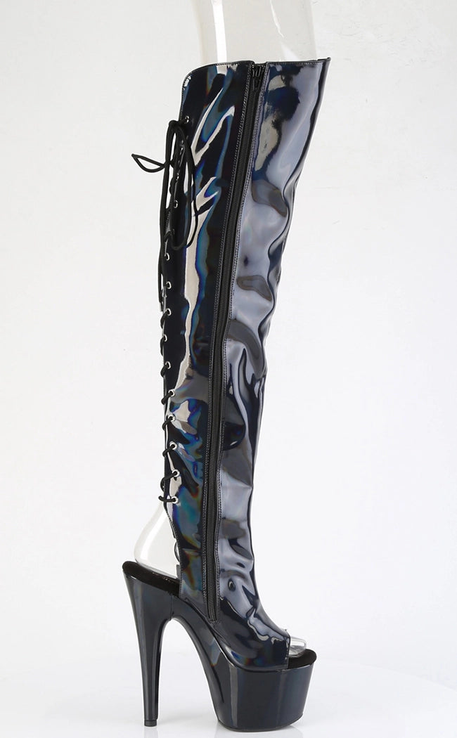 ADORE-3019HWR Black Holo Knee High Boots-Pleaser-Tragic Beautiful