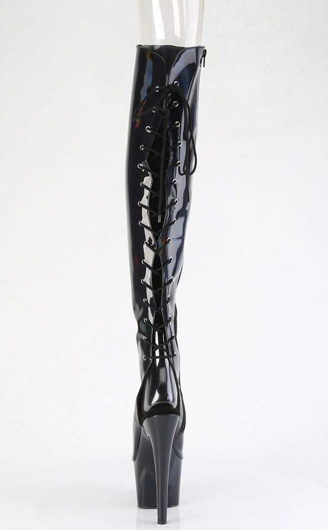 ADORE-3019HWR Black Holo Knee High Boots-Pleaser-Tragic Beautiful