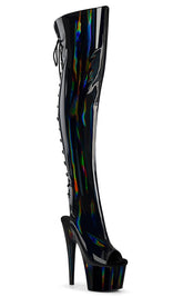 ADORE-3019HWR Black Holo Knee High Boots-Pleaser-Tragic Beautiful