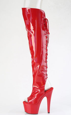 ADORE-3019HWR Red Holo Knee High Boots-Pleaser-Tragic Beautiful