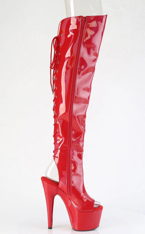 ADORE-3019HWR Red Holo Knee High Boots-Pleaser-Tragic Beautiful