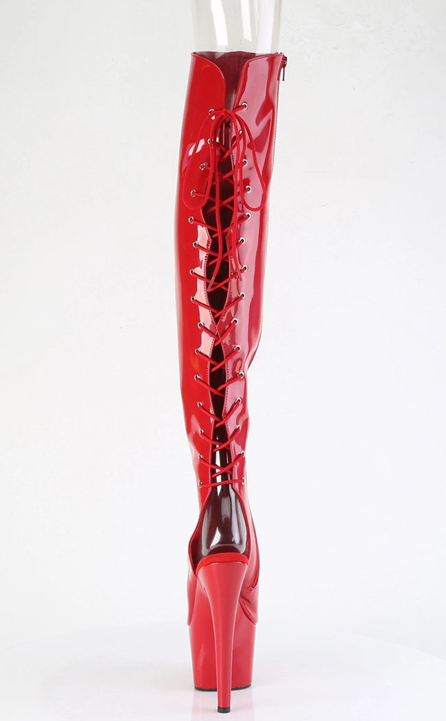 ADORE-3019HWR Red Holo Knee High Boots-Pleaser-Tragic Beautiful