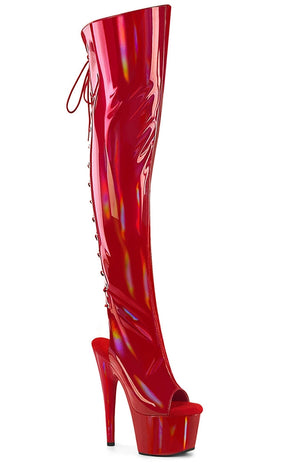 ADORE-3019HWR Red Holo Knee High Boots-Pleaser-Tragic Beautiful