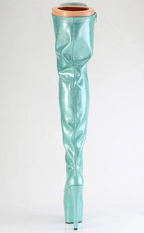 ADORE-3020GP Aqua Glitter Patent Thigh High Boots-Pleaser-Tragic Beautiful