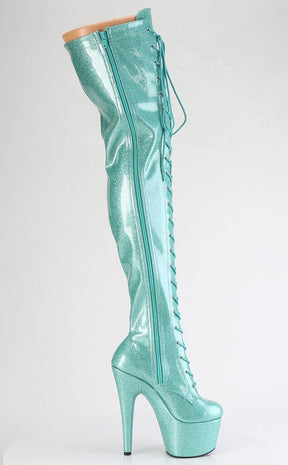 ADORE-3020GP Aqua Glitter Patent Thigh High Boots-Pleaser-Tragic Beautiful