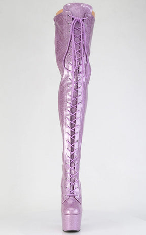 ADORE-3020GP Lilac Pink Glitter Patent Thigh High Boots-Pleaser-Tragic Beautiful