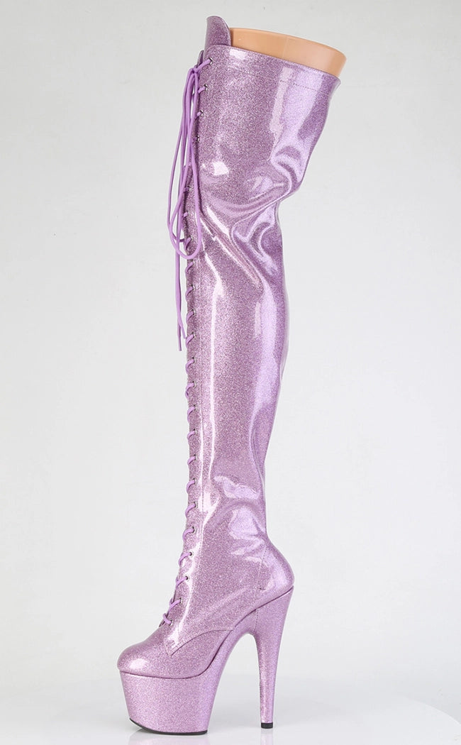 ADORE-3020GP Lilac Pink Glitter Patent Thigh High Boots-Pleaser-Tragic Beautiful