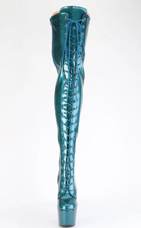 ADORE-3020GP Teal Glitter Patent Thigh High Boots-Pleaser-Tragic Beautiful