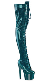 ADORE-3020GP Teal Glitter Patent Thigh High Boots-Pleaser-Tragic Beautiful