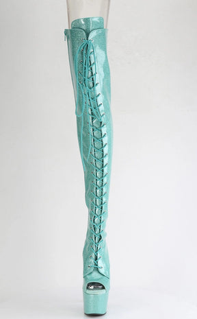 ADORE-3021GP Aqua Glitter Patent Thigh High Boots-Pleaser-Tragic Beautiful