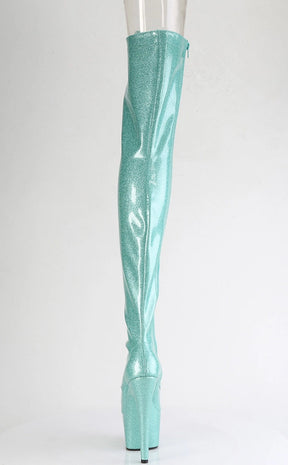 ADORE-3021GP Aqua Glitter Patent Thigh High Boots-Pleaser-Tragic Beautiful