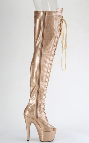 ADORE-3021GP Gold Glitter Patent Thigh High Boots-Pleaser-Tragic Beautiful