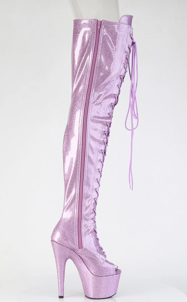 ADORE-3021GP Lilac Pink Glitter Patent Thigh High Boots-Pleaser-Tragic Beautiful