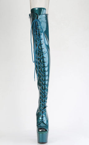 ADORE-3021GP Teal Glitter Patent Thigh High Boots-Pleaser-Tragic Beautiful