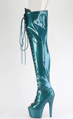 ADORE-3021GP Teal Glitter Patent Thigh High Boots-Pleaser-Tragic Beautiful