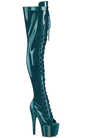 ADORE-3021GP Teal Glitter Patent Thigh High Boots-Pleaser-Tragic Beautiful