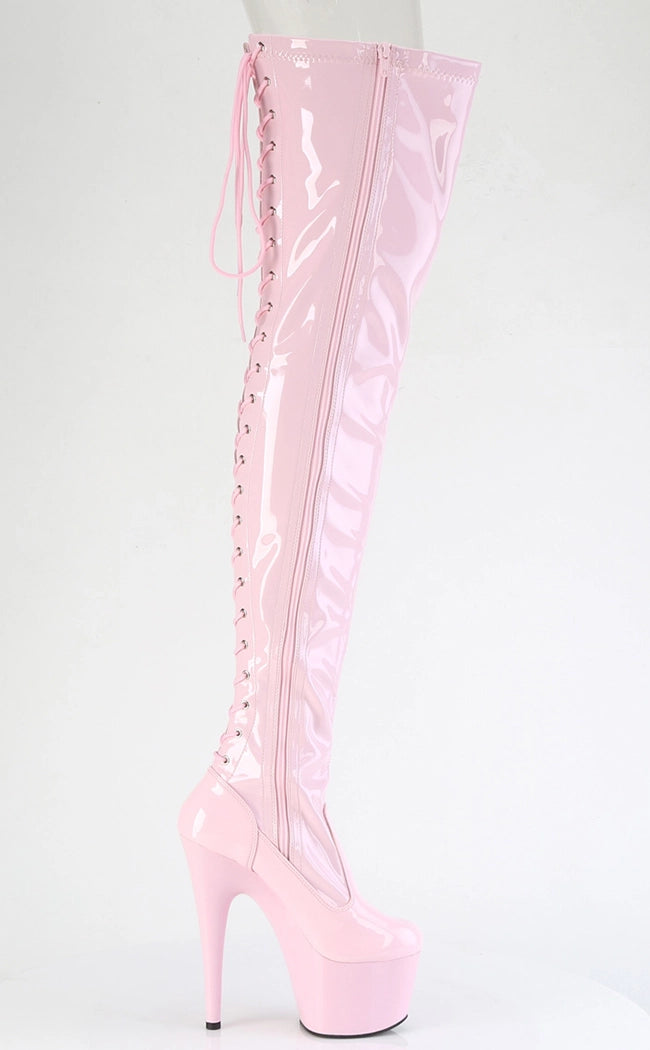 ADORE-3850 Baby Pink Patent Thigh High Boots-Pleaser-Tragic Beautiful