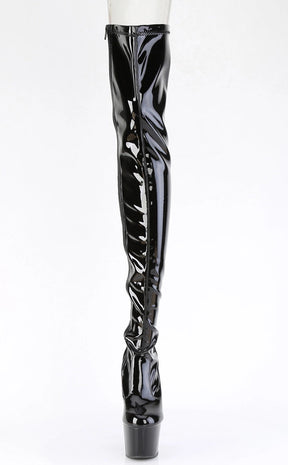 ADORE-3850 Black Patent Thigh High Boots-Pleaser-Tragic Beautiful