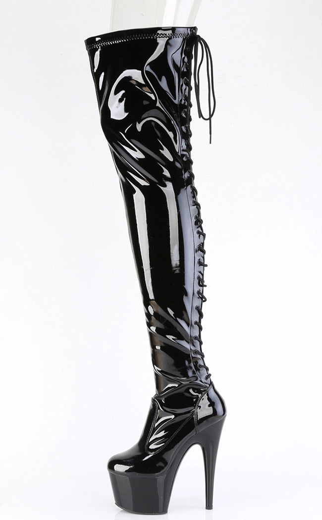 ADORE-3850 Black Patent Thigh High Boots-Pleaser-Tragic Beautiful