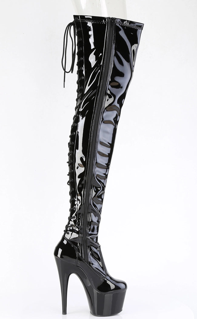 ADORE-3850 Black Patent Thigh High Boots-Pleaser-Tragic Beautiful