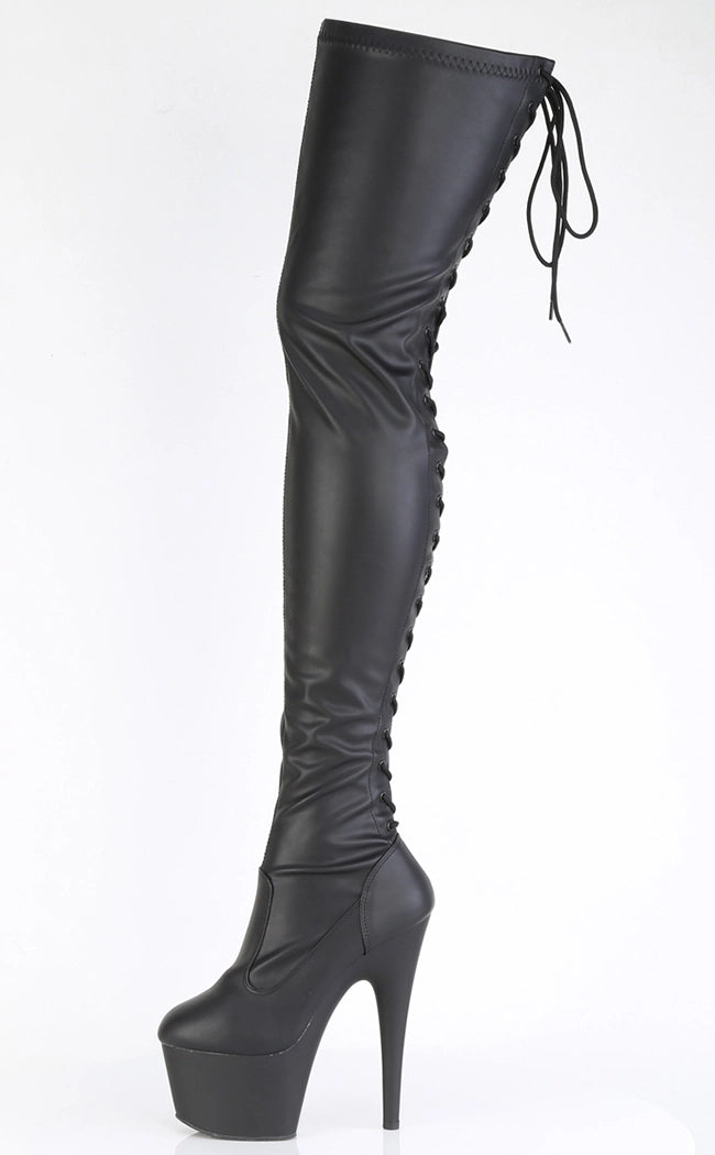 ADORE-3850 Black Vegan Leather Thigh High Boots-Pleaser-Tragic Beautiful