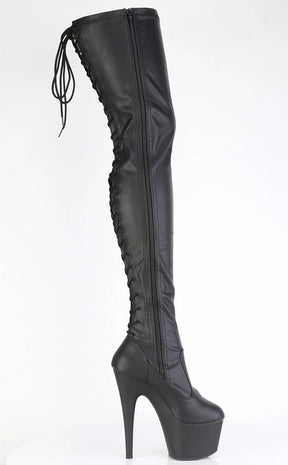 ADORE-3850 Black Vegan Leather Thigh High Boots-Pleaser-Tragic Beautiful