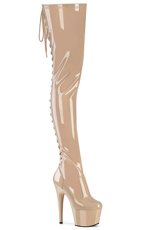 ADORE-3850 Nude Patent Thigh High Boots-Pleaser-Tragic Beautiful