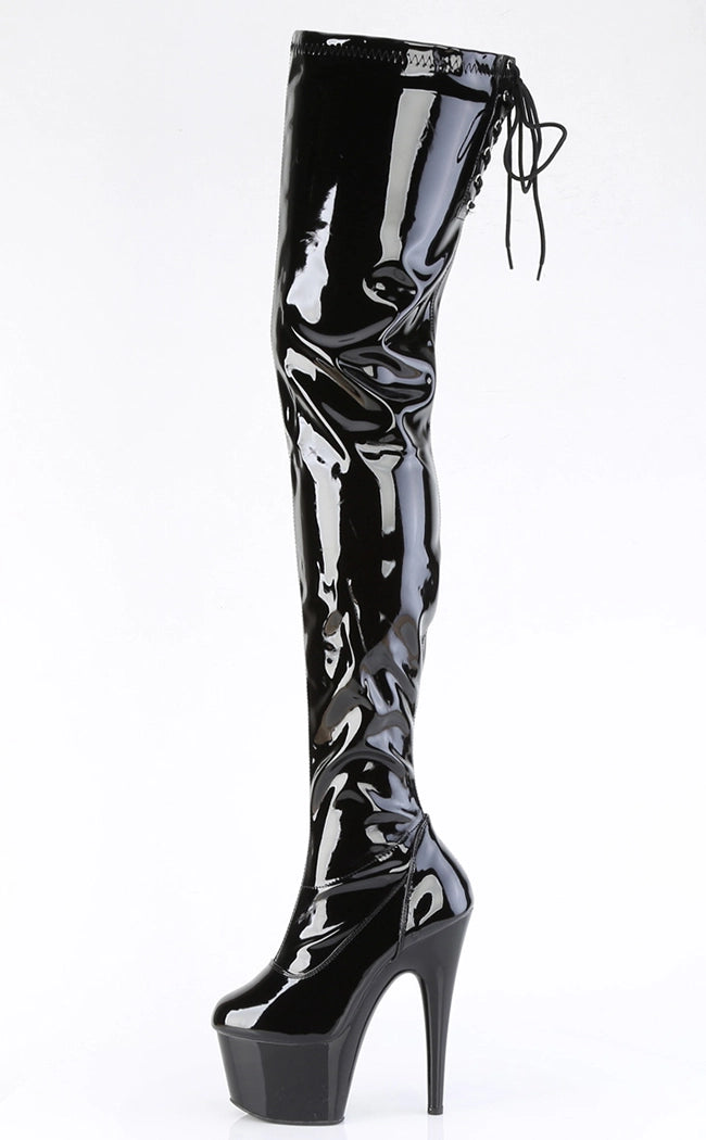 ADORE-4000SLT Black & Patent Black Crotch High Boots-Pleaser-Tragic Beautiful