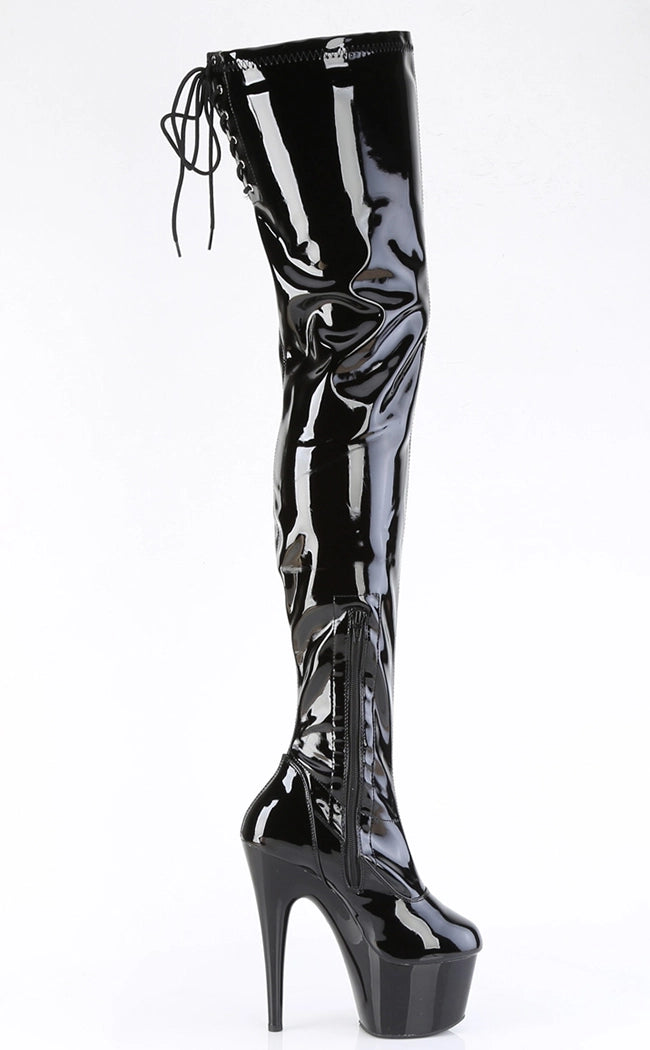 ADORE-4000SLT Black & Patent Black Crotch High Boots-Pleaser-Tragic Beautiful