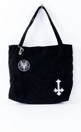 Black Corduroy Tote Bag | Baphomet-Gothic Accessories-Tragic Beautiful