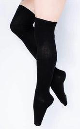 Black Ribbed Thigh High Socks-TB-Tragic Beautiful