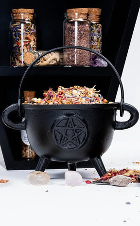 Cast Iron Pentagram Cauldron with Handle-Cauldrons-Tragic Beautiful