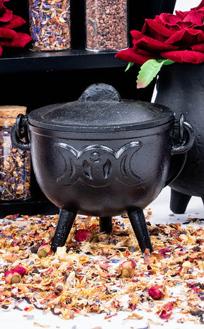 Cast Iron Triple Goddess Cauldron w Handle-Cauldrons-Tragic Beautiful