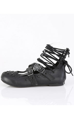 DAISY-11 Black Vegan Leather Strappy Flats-Demonia-Tragic Beautiful