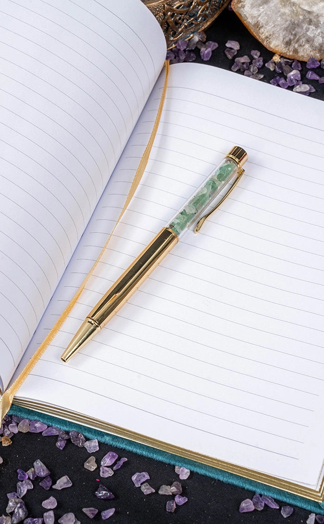 Abundance Journal With Green Aventurine Crystal Pen