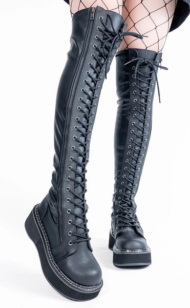 Demonia EMILY 375 Black Vegan Thigh High Boots Goth Shoes Australia