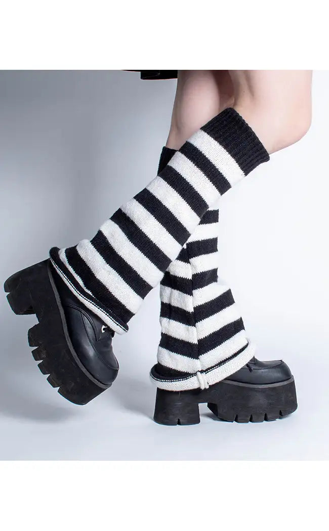 Emily Black & White Stripe Knit Leg Warmers