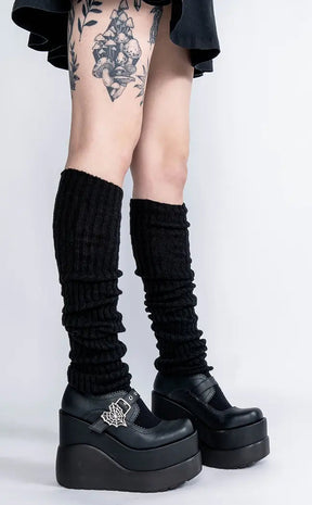 Extra Long Knit Leg Warmers | Black or White-Cold Black Heart-Tragic Beautiful