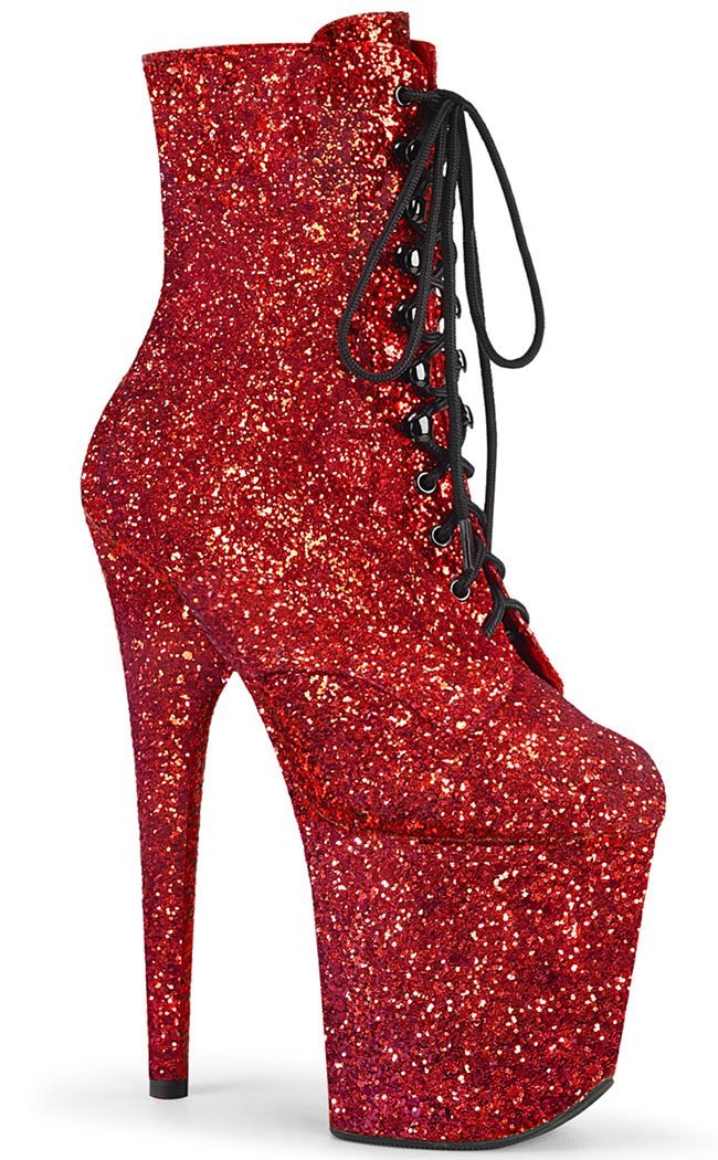 Pleaser FLAMINGO-1020GWR Red Glitter Ankle Boots