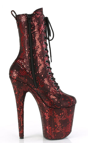 FLAMINGO-1040SPF Red Metallic Snake Print Ankle Boots-Pleaser-Tragic Beautiful