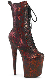 FLAMINGO-1040SPF Red Metallic Snake Print Ankle Boots-Pleaser-Tragic Beautiful