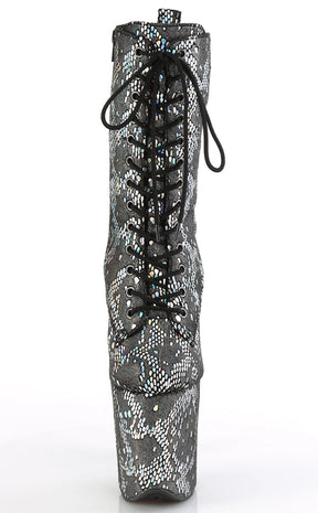 FLAMINGO-1040SPF Silver Metallic Snake Print Ankle Boots-Pleaser-Tragic Beautiful