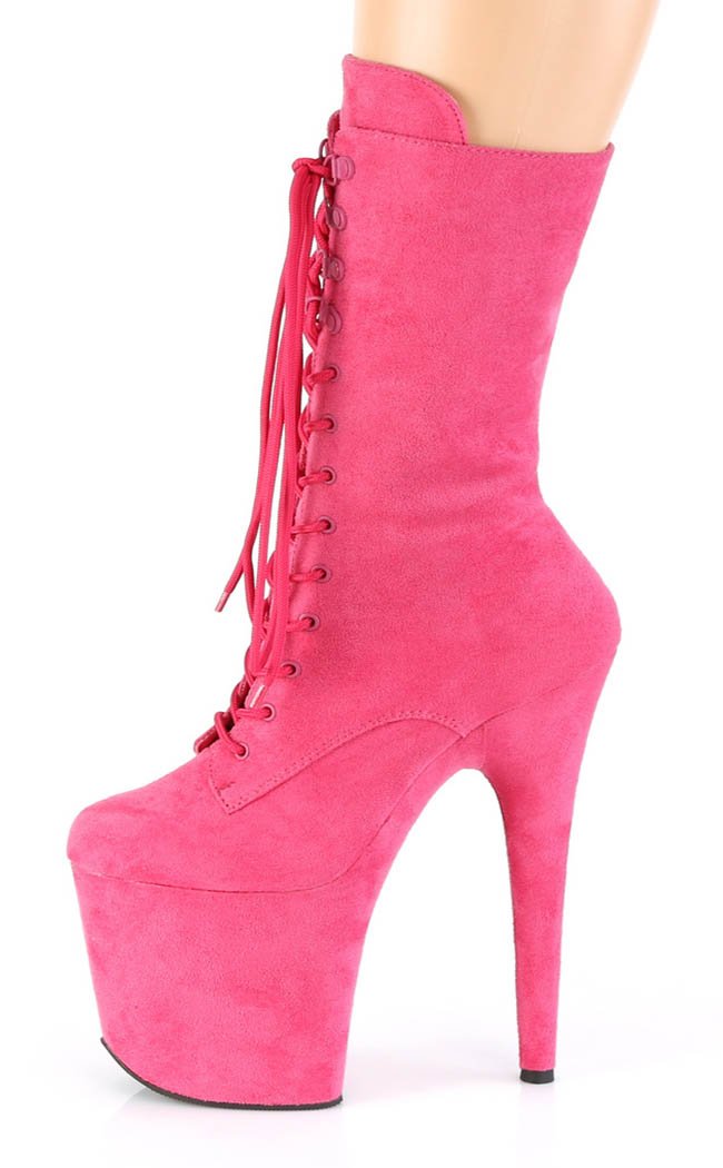 FLAMINGO-1050FS Hot Pink Faux Suede Mid Calf Boots-Pleaser-Tragic Beautiful