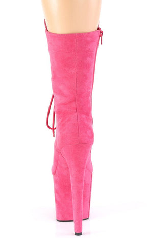 FLAMINGO-1050FS Hot Pink Faux Suede Mid Calf Boots-Pleaser-Tragic Beautiful